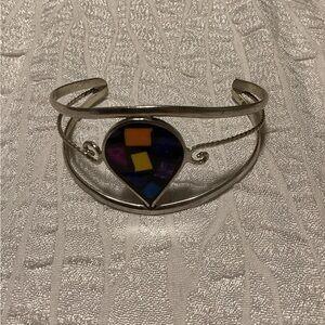 Silver Cuff Bracelet with Colorful Inlay